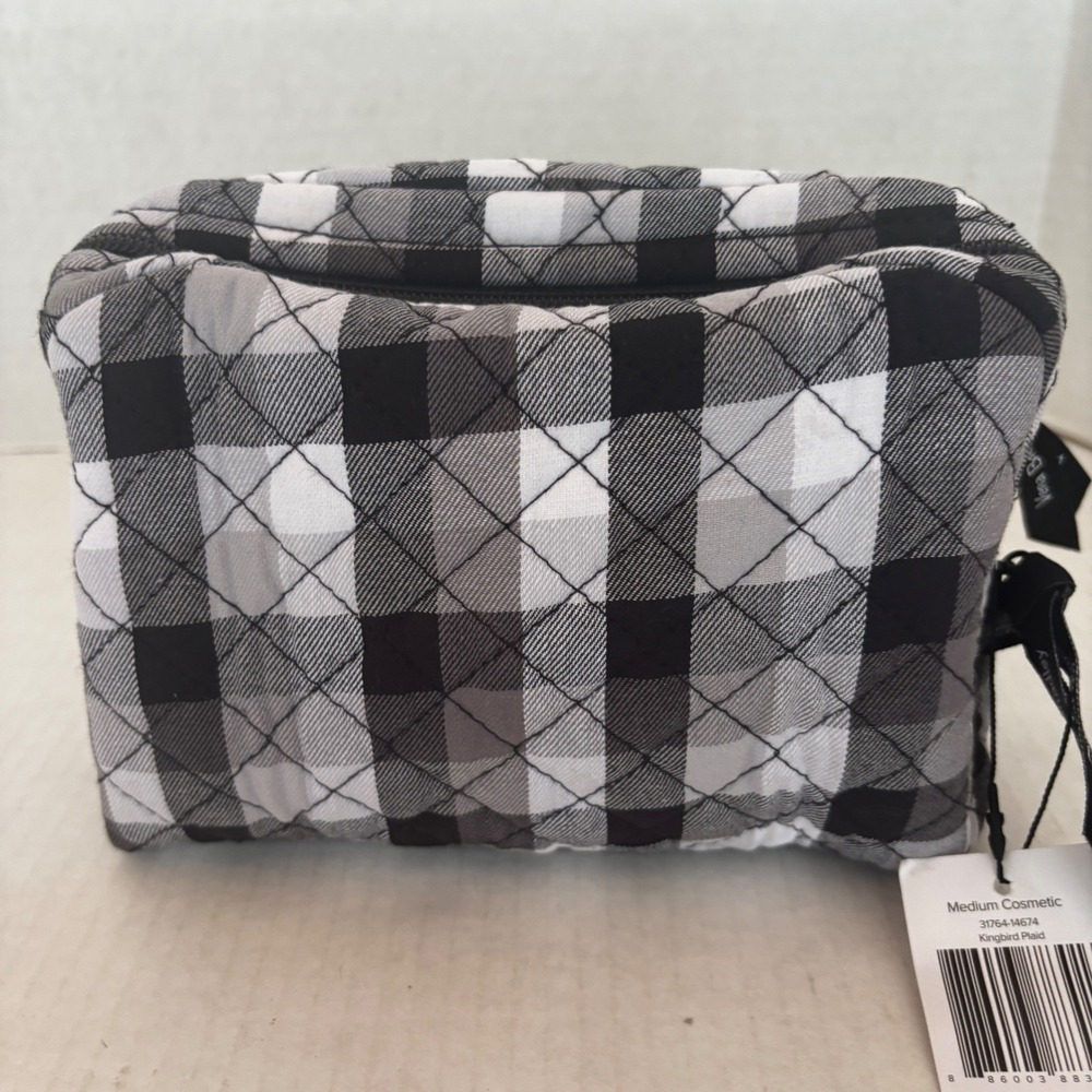 Vera Bradley Medium Cosmetic‎ Bag Women's Kingbird Plaid Quilted Cotton New